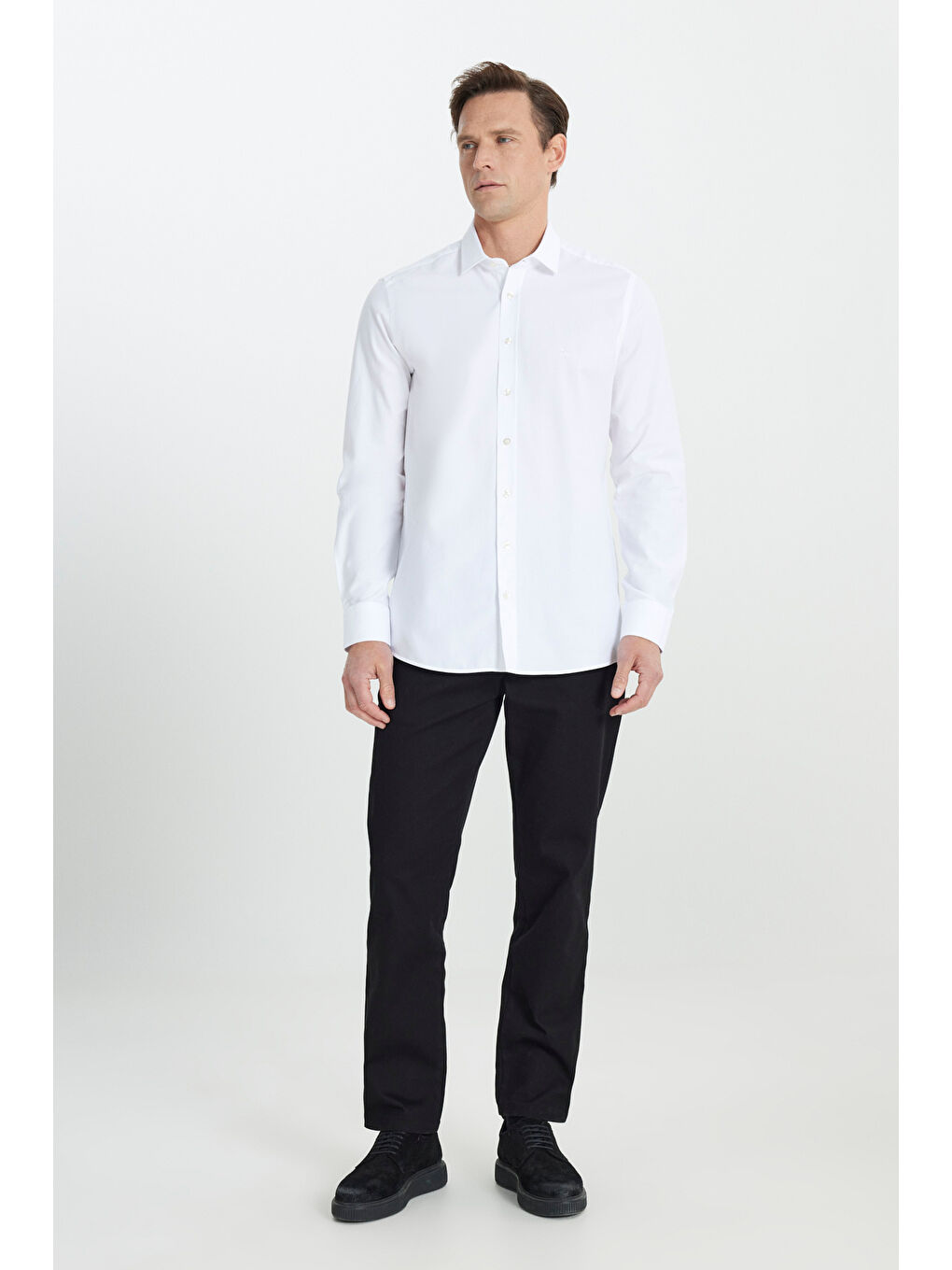 Erkek Siyah Comfort Fit Rahat Kesim Pamuklu Esnek Armürlü Yan Cep Pantolon-1