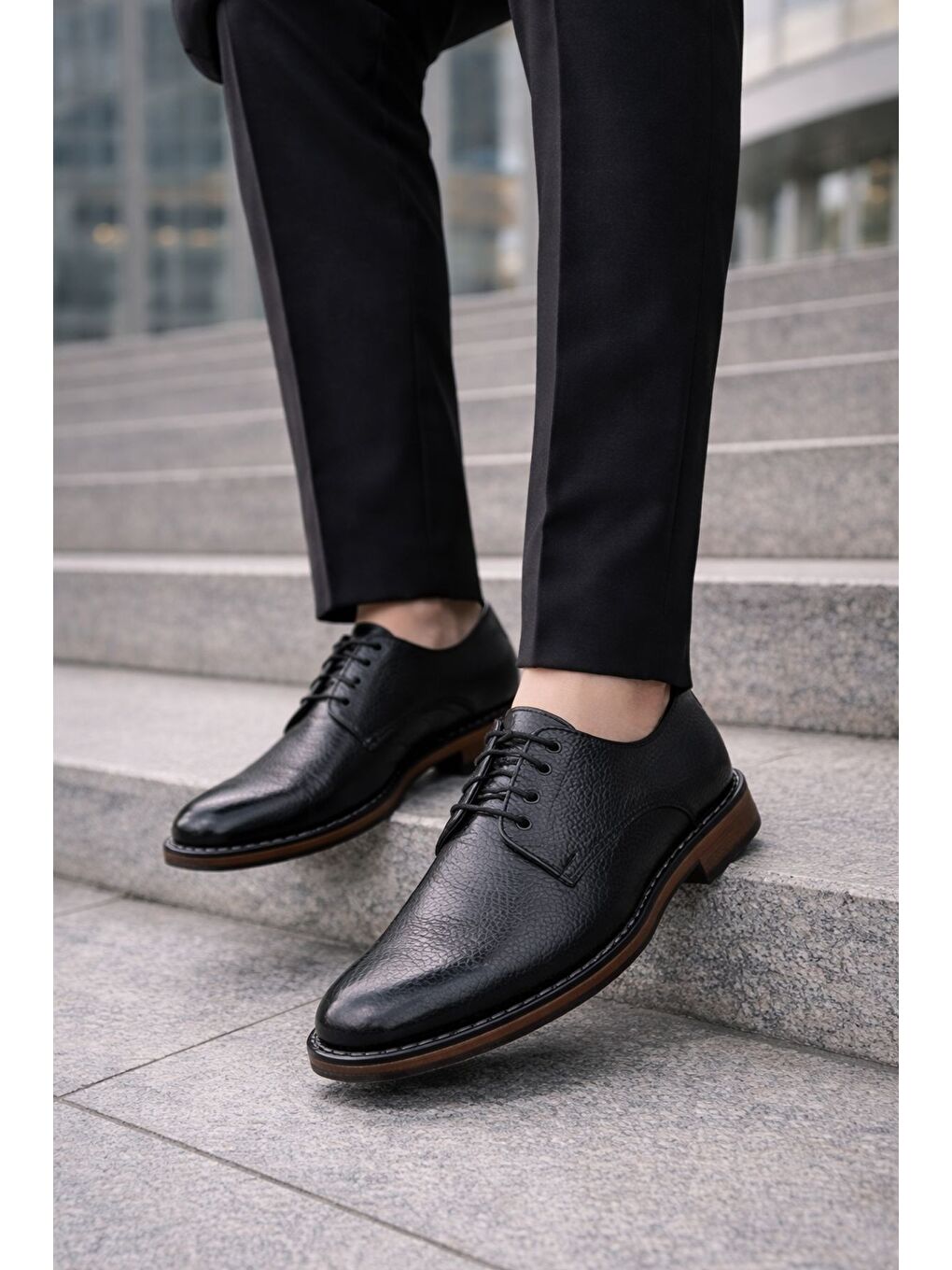 Siyah MATHEW Hakiki Deri Bağcıklı Erkek Günlük Klasik Casual Ayakkabı-5