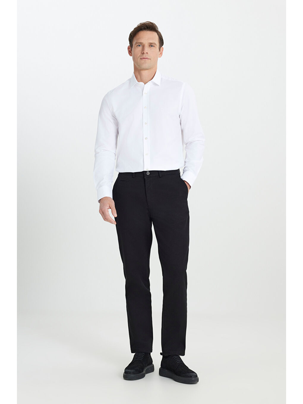 Erkek Siyah Comfort Fit Rahat Kesim Pamuklu Esnek Armürlü Yan Cep Pantolon-2