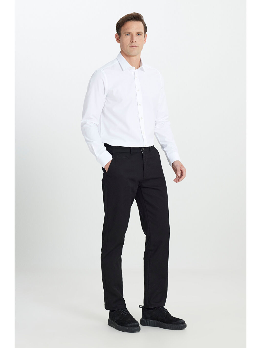 Erkek Siyah Comfort Fit Rahat Kesim Pamuklu Esnek Armürlü Yan Cep Pantolon-3