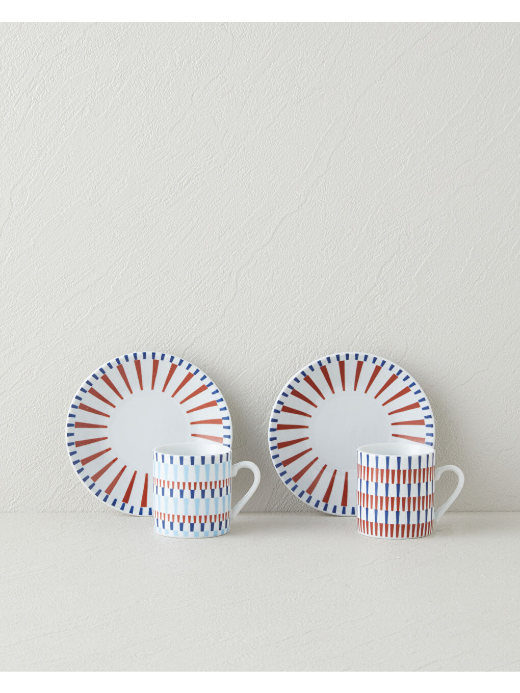 Pico Porselen 4 Parça 2 Kişilik Kahve Fincan Takımı 80 ml Lacivert-Kırmızı-1