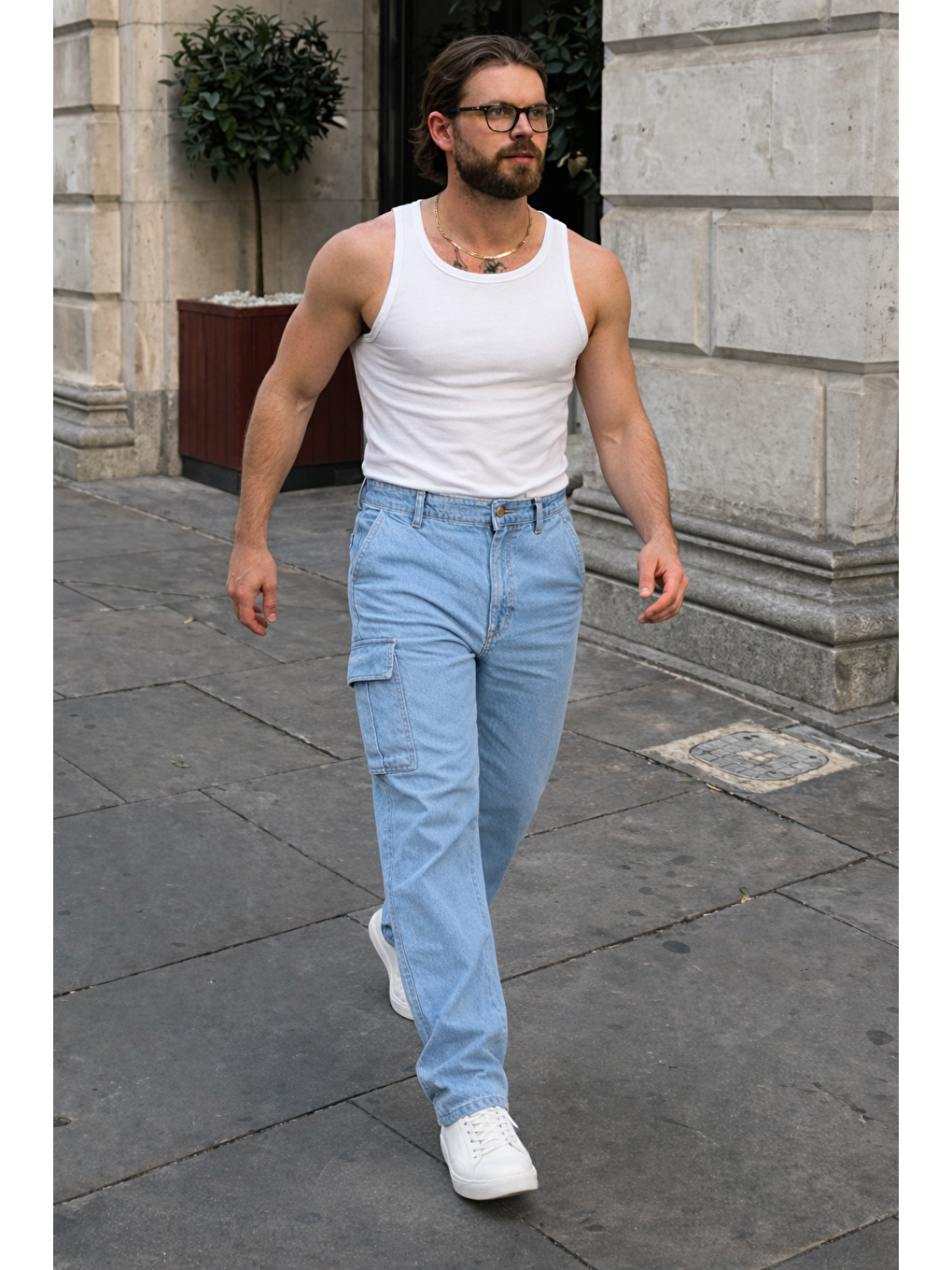 Erkek Günlük Kargo Cep B.Mavi Baggy Pantolon-3