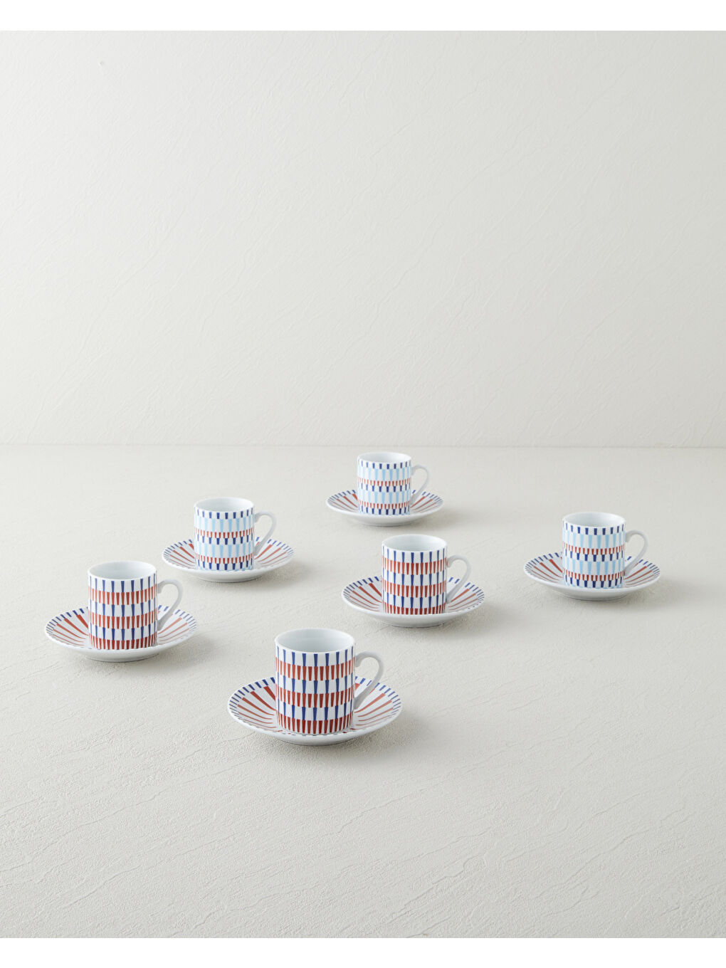 Pico Lines Porselen 12 Parça 6 Kişilik Kahve Fincan Takımı 80 ml Lacivert-Kırmızı-1