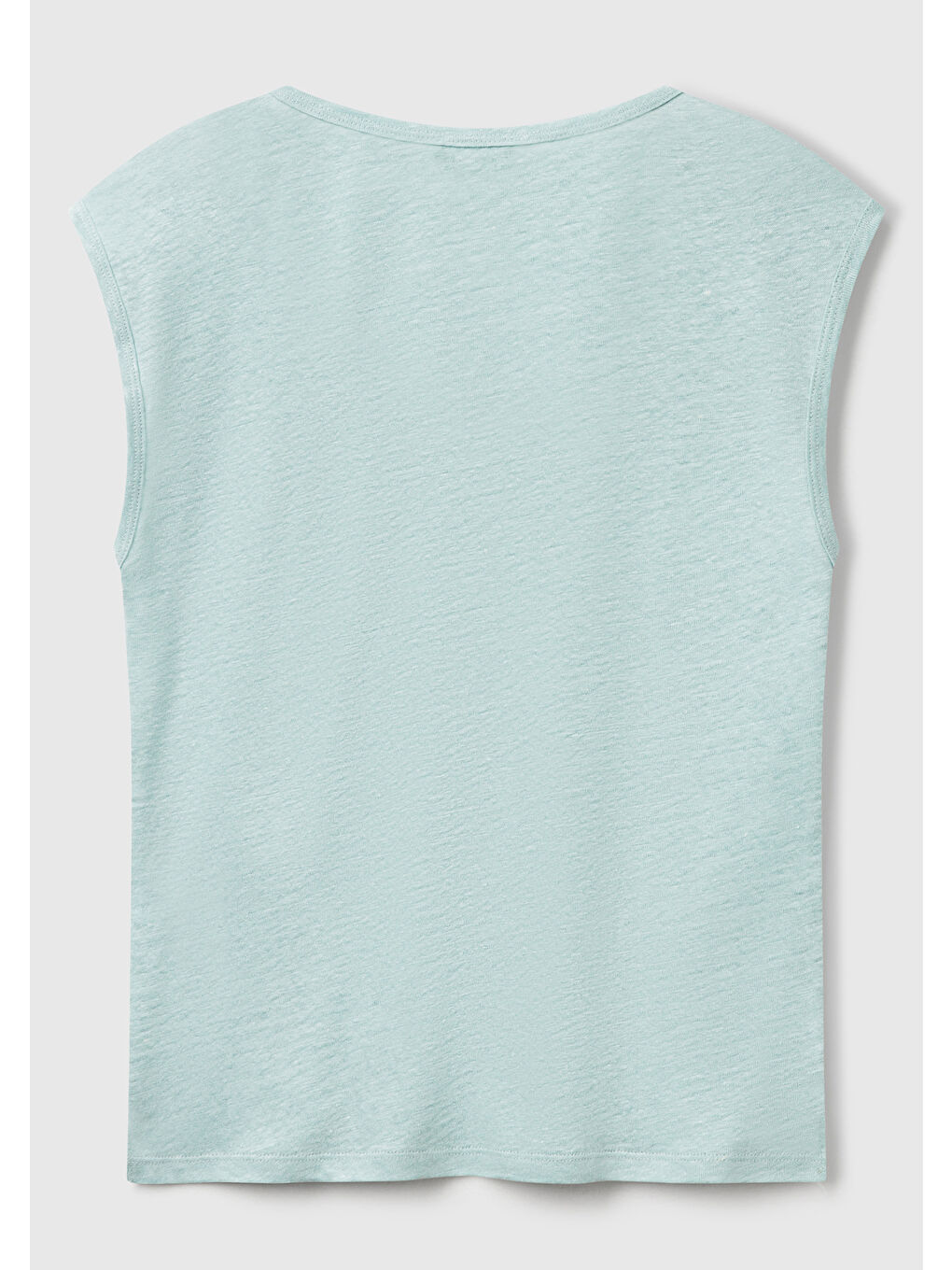 Turkuaz Kadın Su Yeşili %100 Keten Yanları Yırtmaçlı Relax Fit Yuvarlak Yaka T-Shirt-3