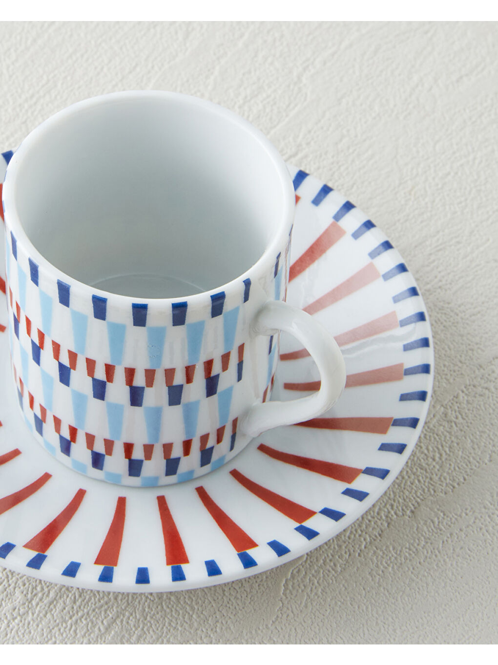 Pico Lines Porselen 12 Parça 6 Kişilik Kahve Fincan Takımı 80 ml Lacivert-Kırmızı-3