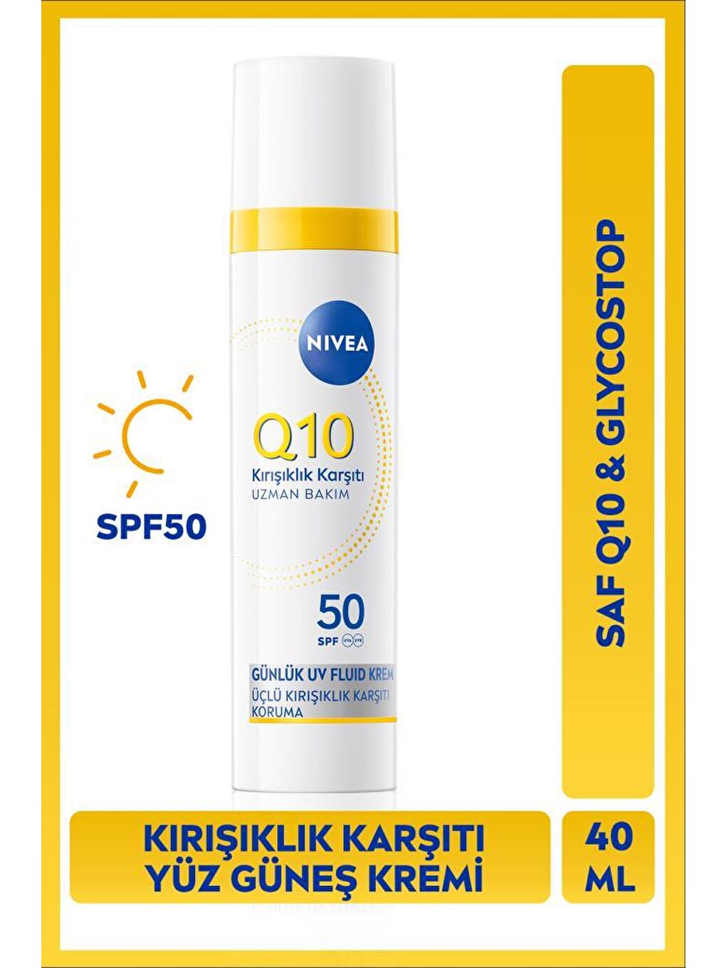 Q10 SPF50 Gündüz Yüz Bakım Kremi 40ml, Saf Q10, Güneş Koruyucu, Kırışıklık Karşıtı, Nemlendirici