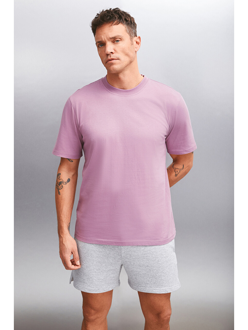 Alessandro Erkek 4'lü Organik Pamuk Regular Kalın Dokulu Bisiklet Yaka Pembe-gri T-shirt-3
