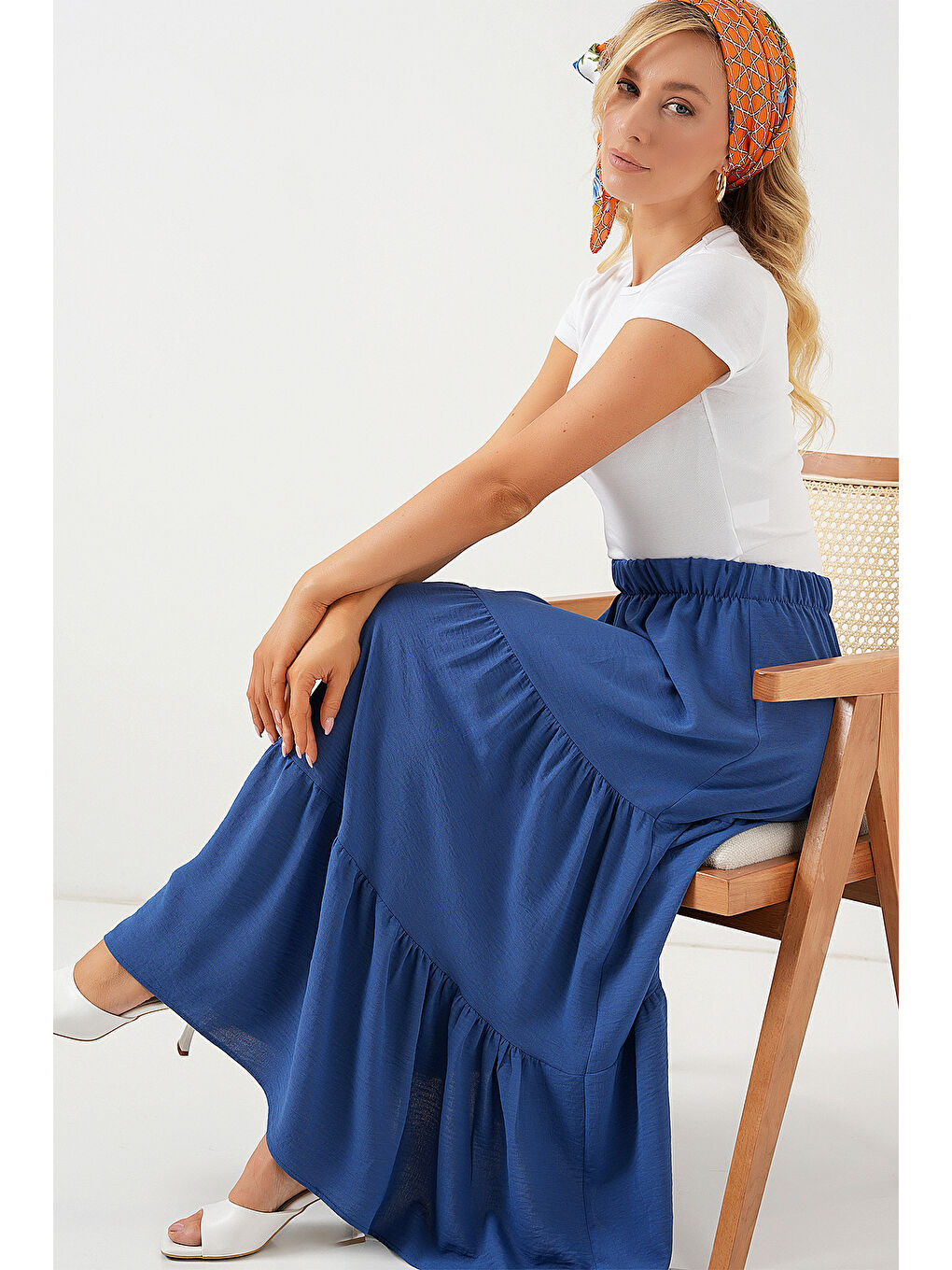 Kadın Ayrobin Uzun Etek 8048 - İndigo-4