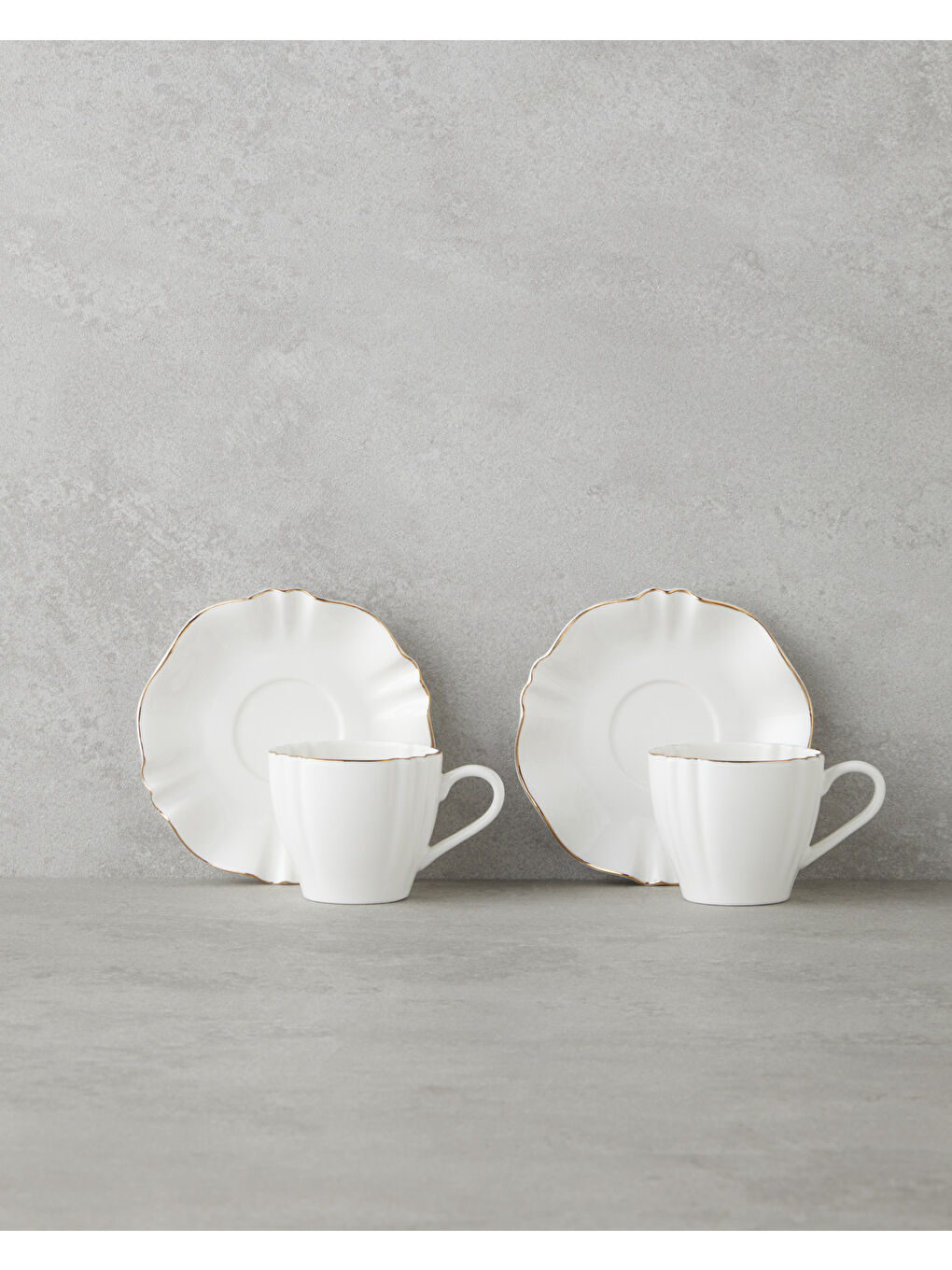 Lumen New Bone China 12 Parça 6 Kişilik Kahve Fincan Takımı 90 ml Beyaz-Gold-1