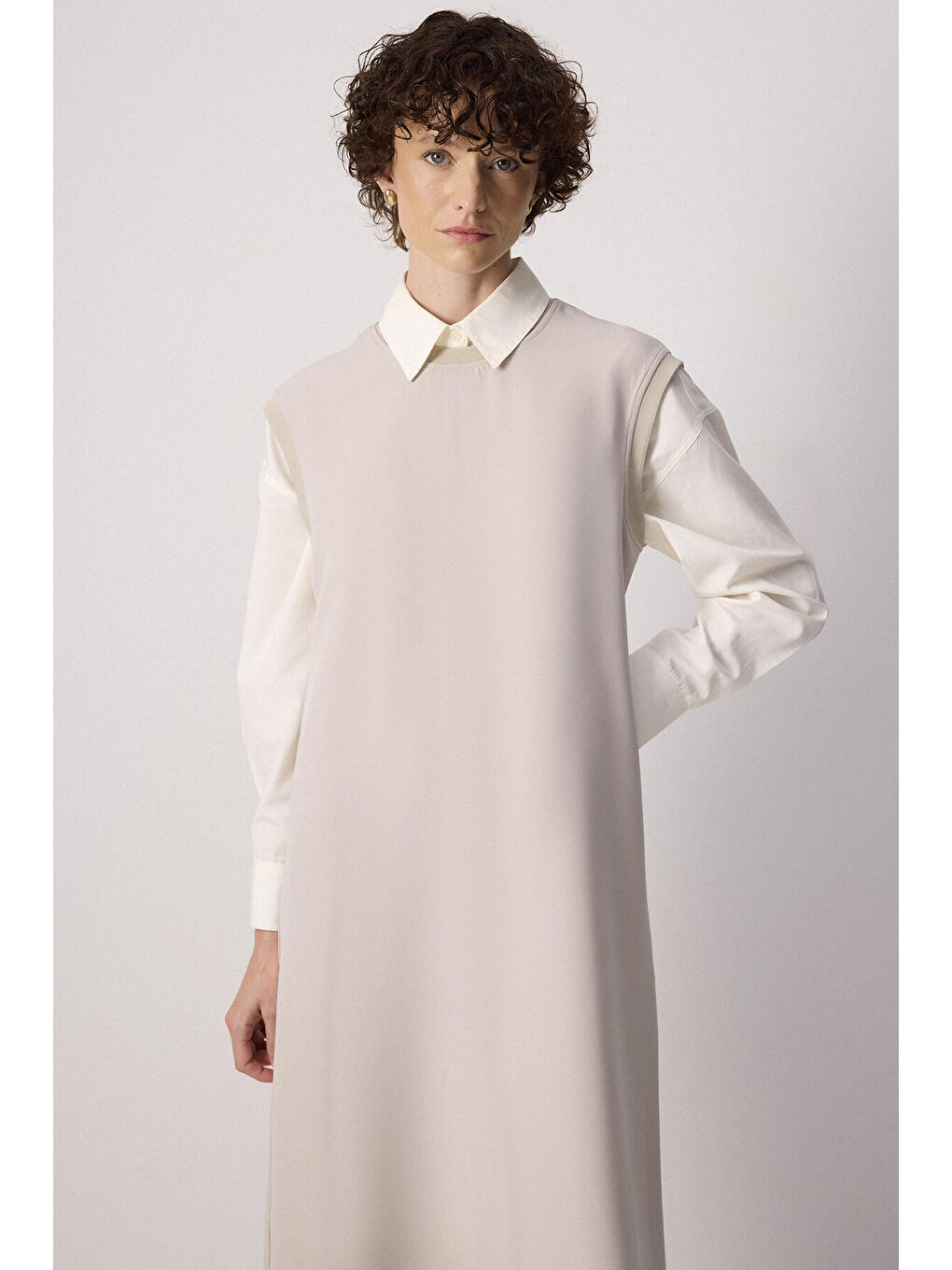 Bej Bisiklet Yaka Krep Jile-1