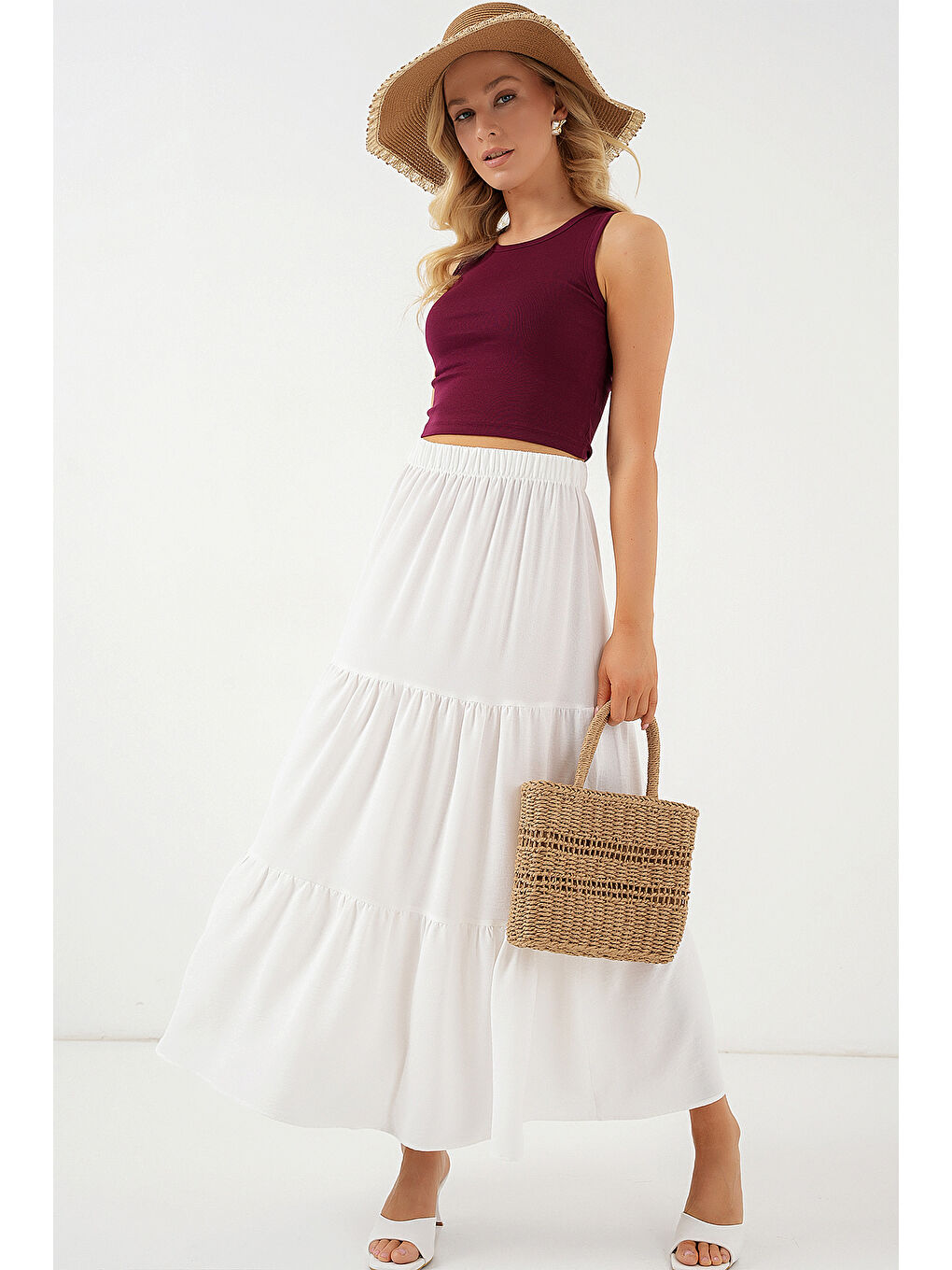 Kadın Ayrobin Uzun Etek 8048 - Beyaz