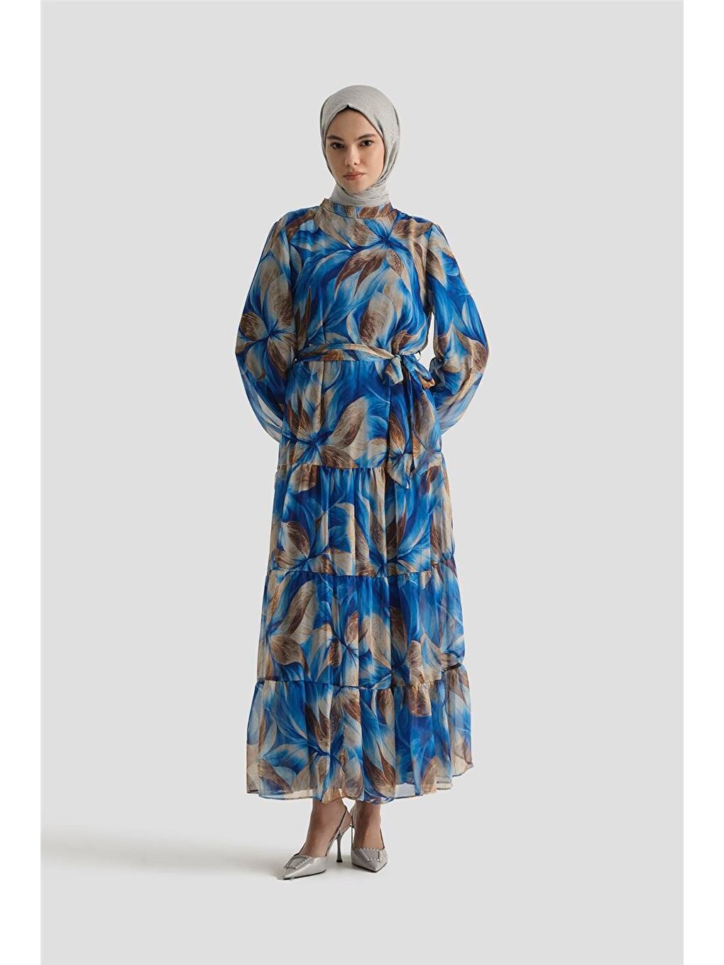 Mavi Desenli Elbise 25Yd4022 Saks