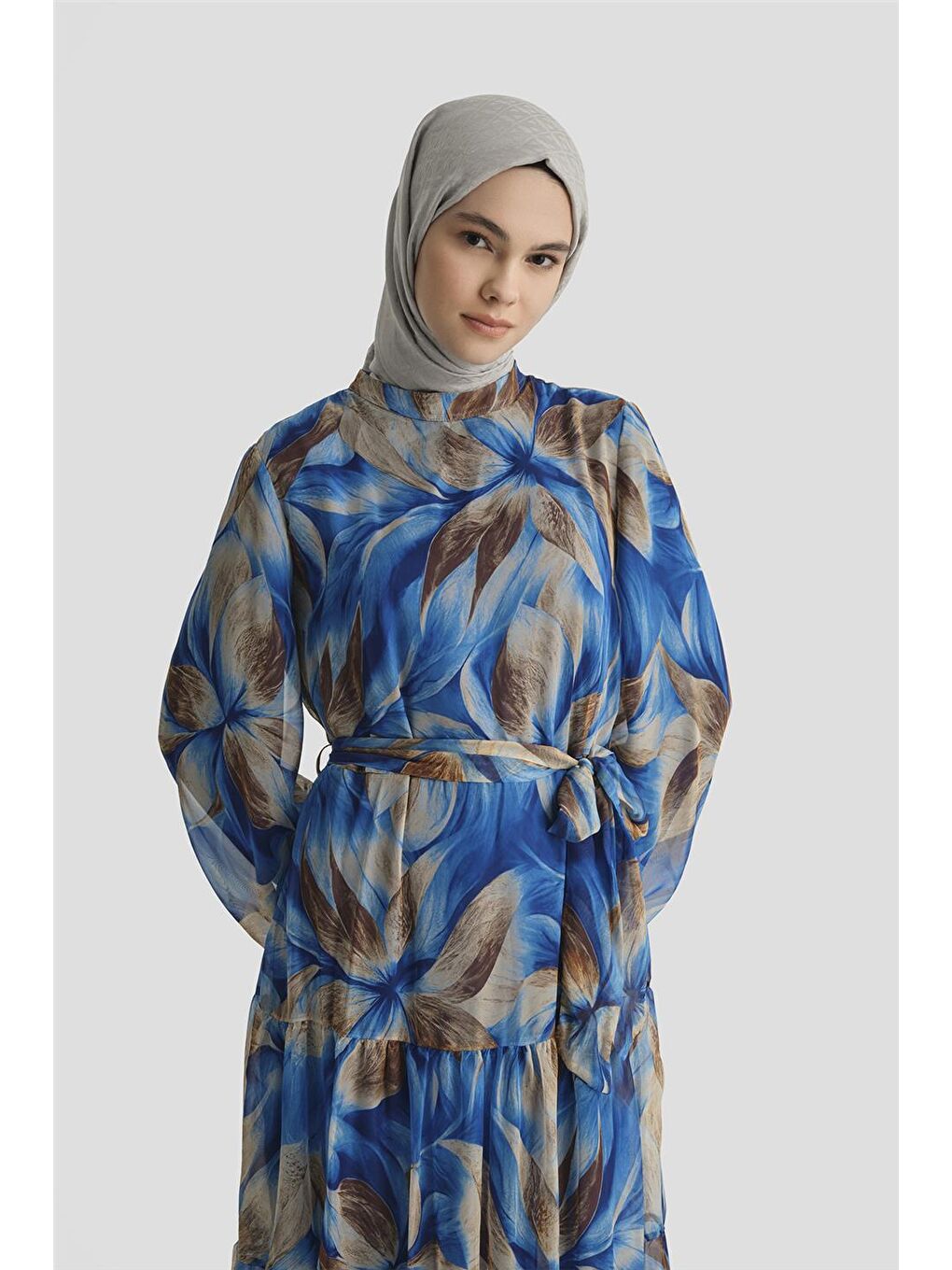 Mavi Desenli Elbise 25Yd4022 Saks-1