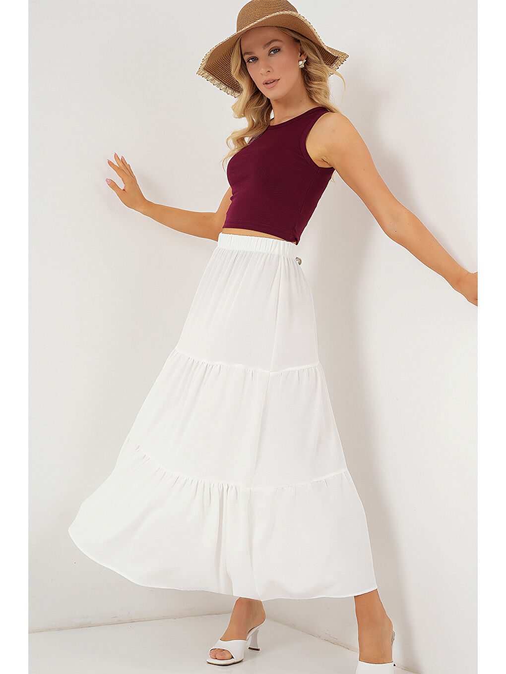 Kadın Ayrobin Uzun Etek 8048 - Beyaz-2