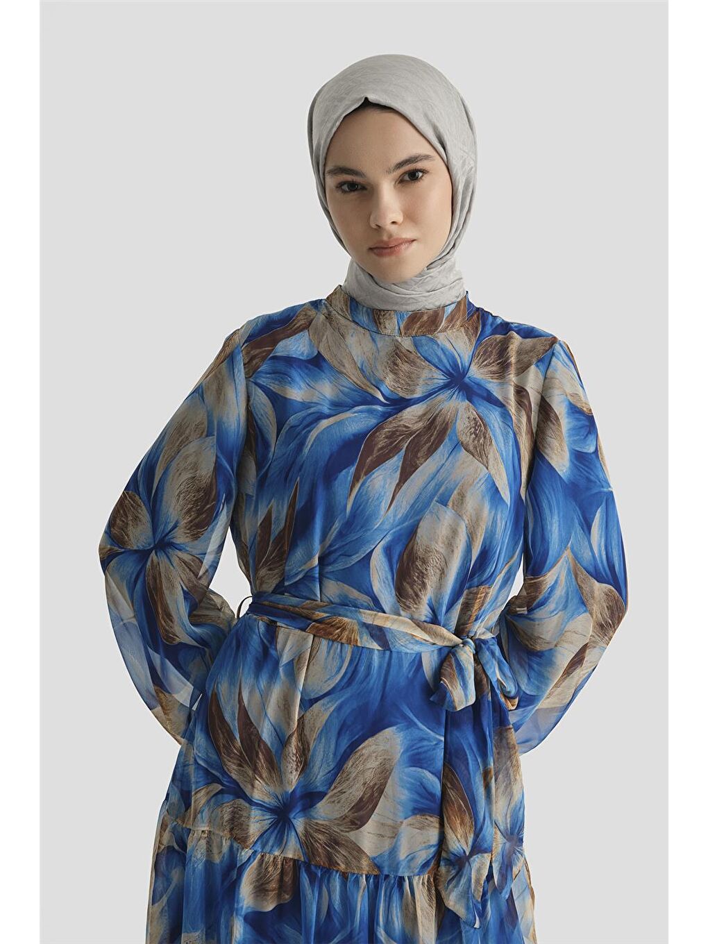 Mavi Desenli Elbise 25Yd4022 Saks-2