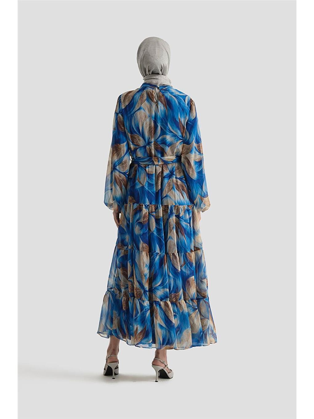 Mavi Desenli Elbise 25Yd4022 Saks-3