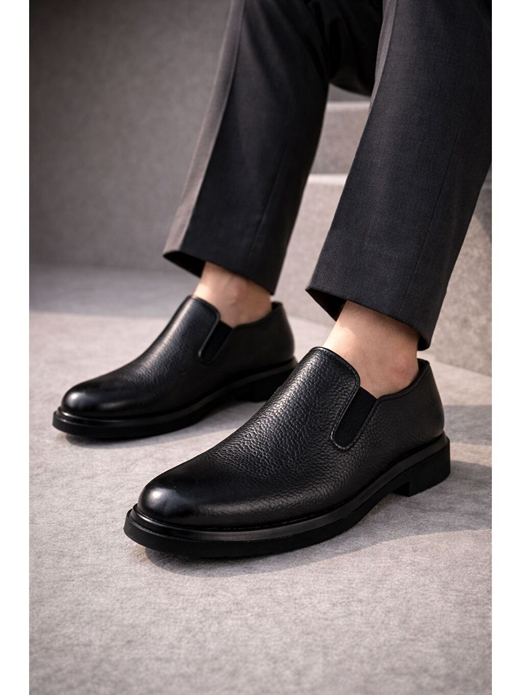 Siyah DİMİTROV Hakiki Deri Bağcıksız Erkek Günlük Klasik Casual Ayakkabı-5
