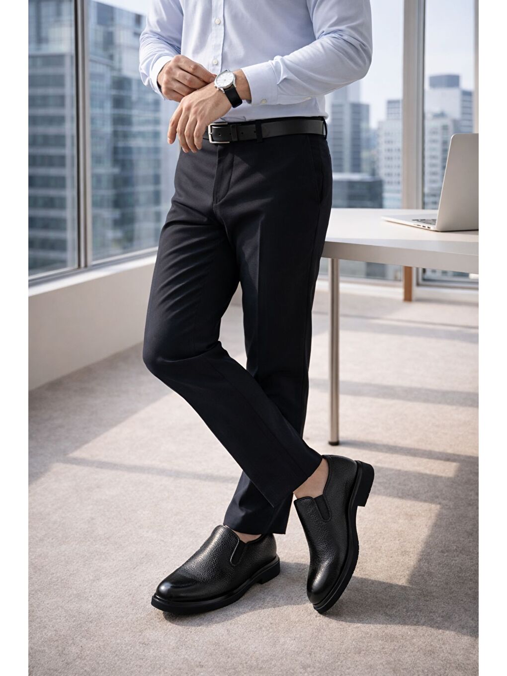 Siyah DİMİTROV Hakiki Deri Bağcıksız Erkek Günlük Klasik Casual Ayakkabı-6