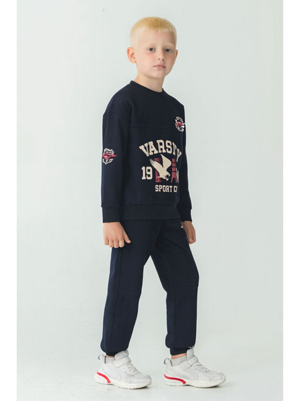 Lacivert Erkek Çocuk Varsity Baskılı Alt Üst Eşofman Takımı Ak7959-2