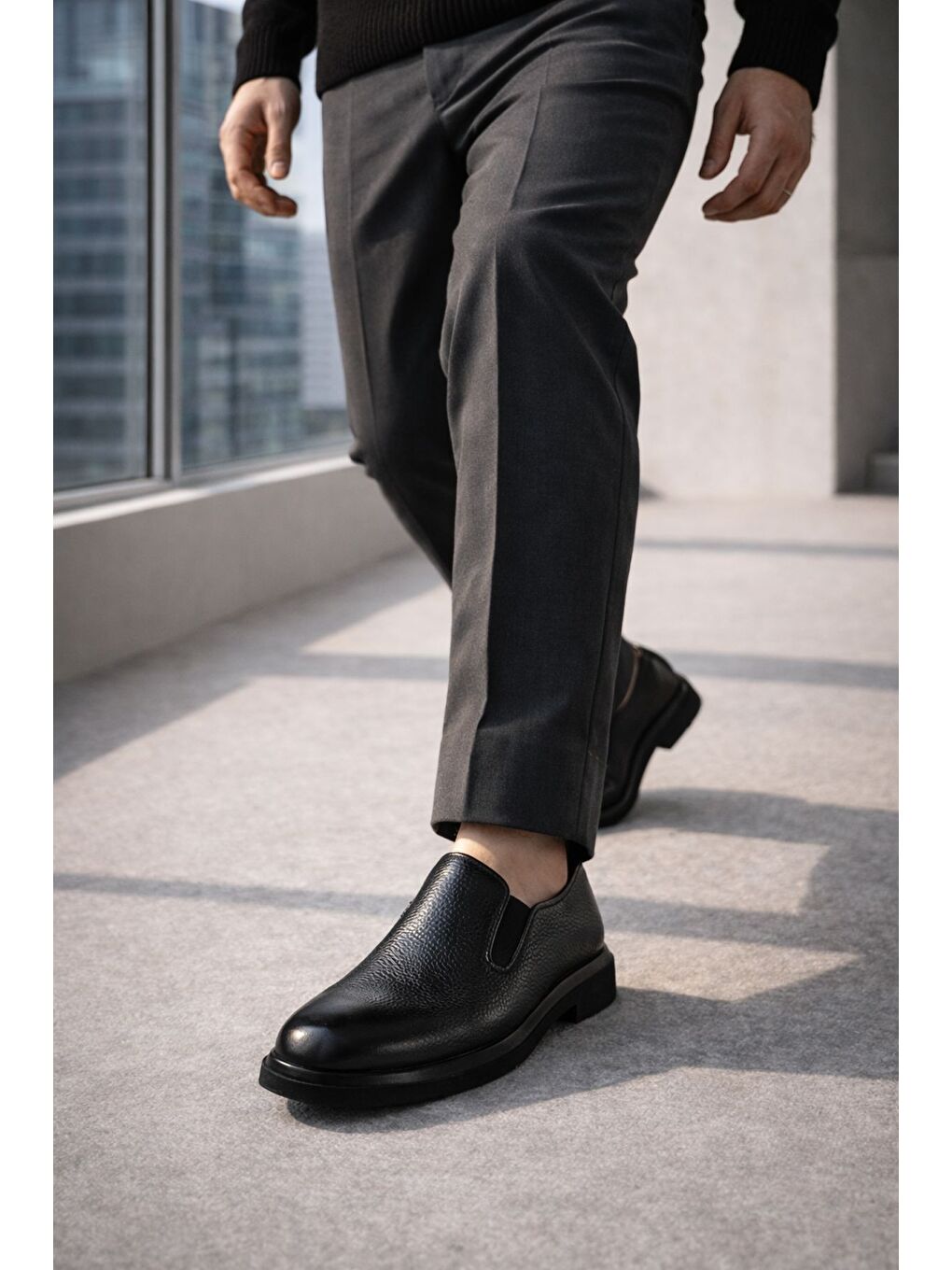 Siyah DİMİTROV Hakiki Deri Bağcıksız Erkek Günlük Klasik Casual Ayakkabı-7