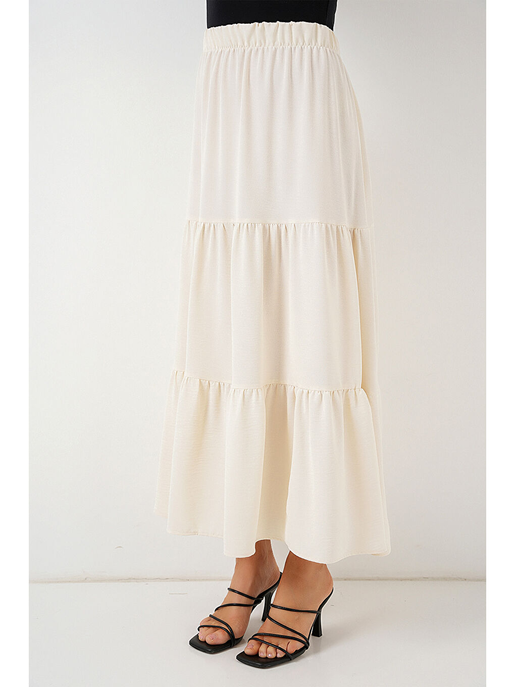 Ekru Kadın Ayrobin Uzun Etek 8048 - Krem-1