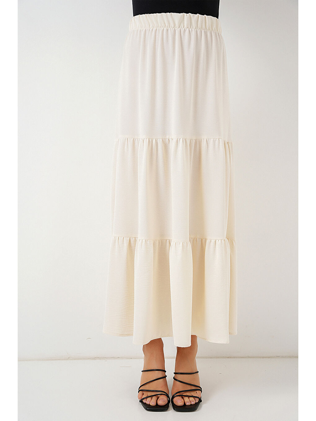 Ekru Kadın Ayrobin Uzun Etek 8048 - Krem-3