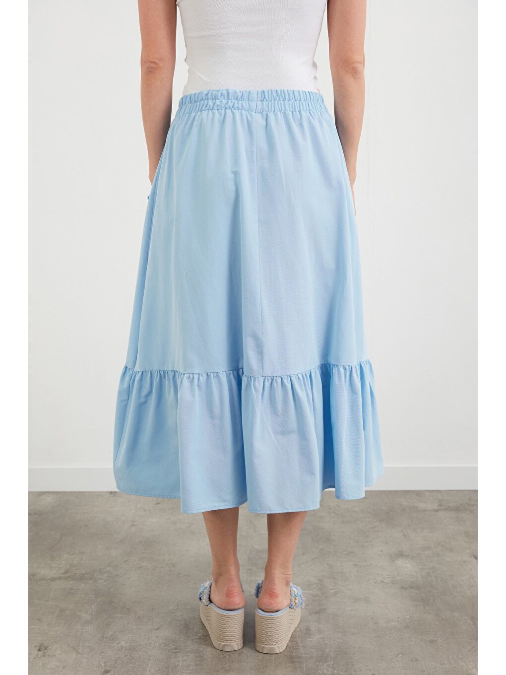 Mavi Beli Lastikli Kurdeleli Etek-3