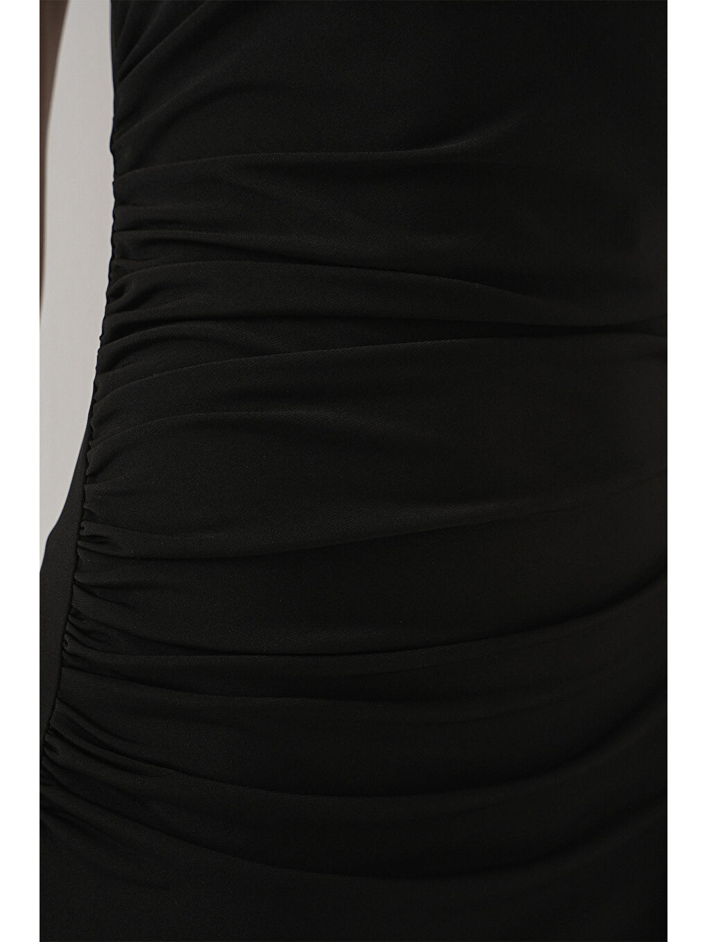 Kadın Büzgülü Sıfır Kol Drapeli Elbise 2579 - Siyah-5