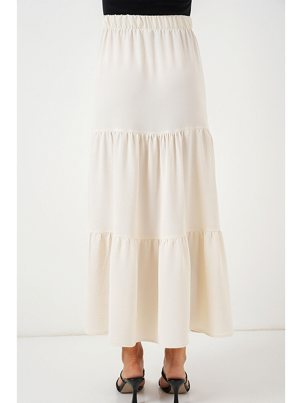 Ekru Kadın Ayrobin Uzun Etek 8048 - Krem-5