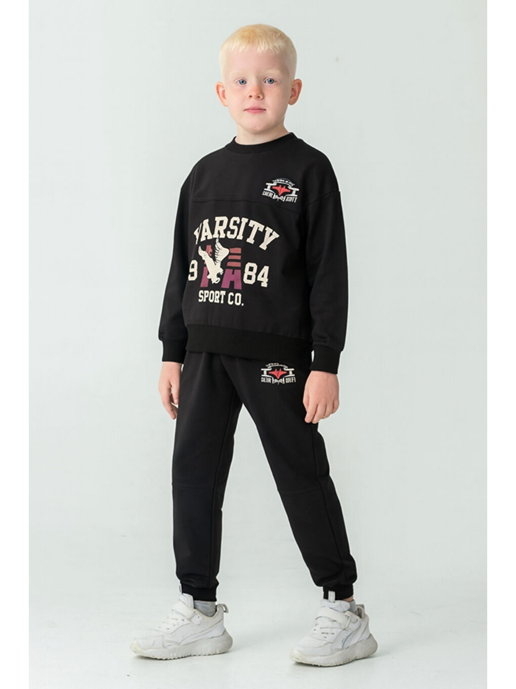 Siyah Erkek Çocuk Varsity Baskılı Alt Üst Eşofman Takımı Ak7959-1