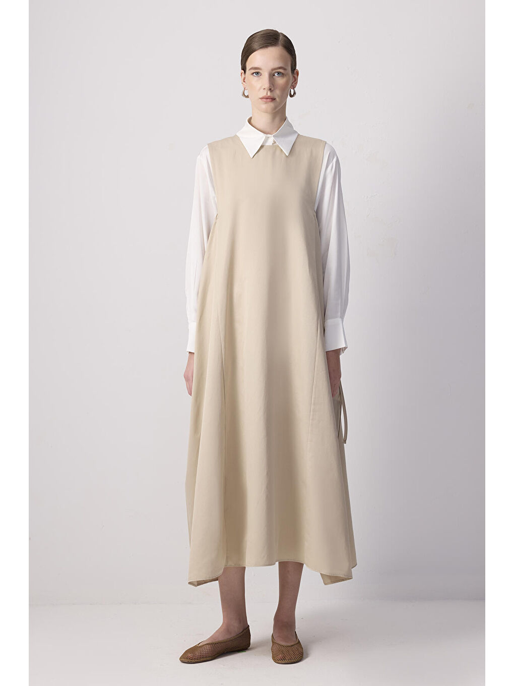 Bej Büzgülü Oversize Jile