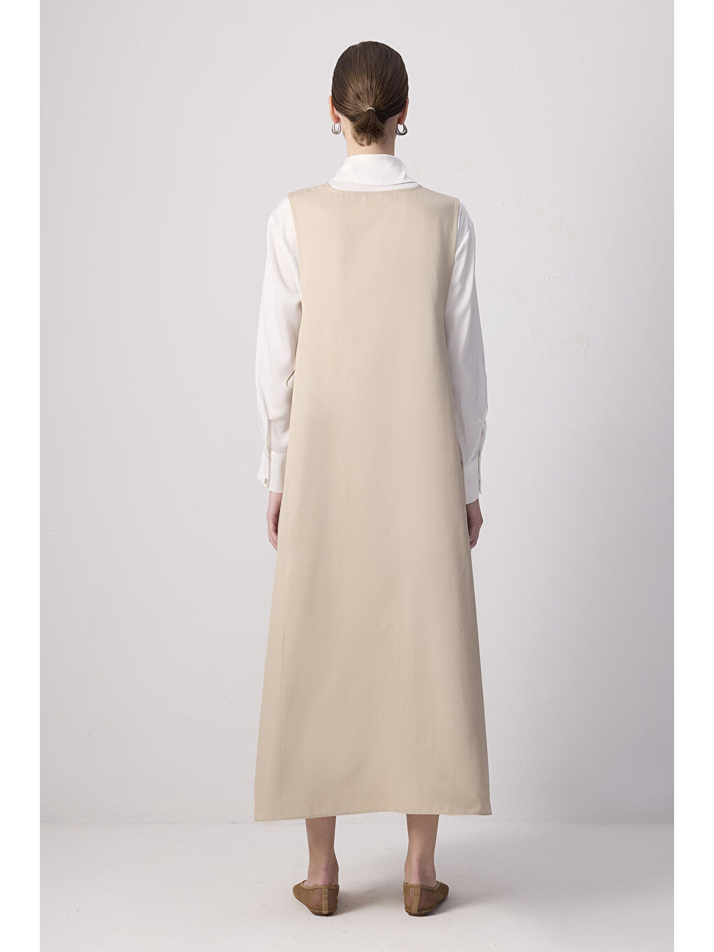 Bej Büzgülü Oversize Jile-3