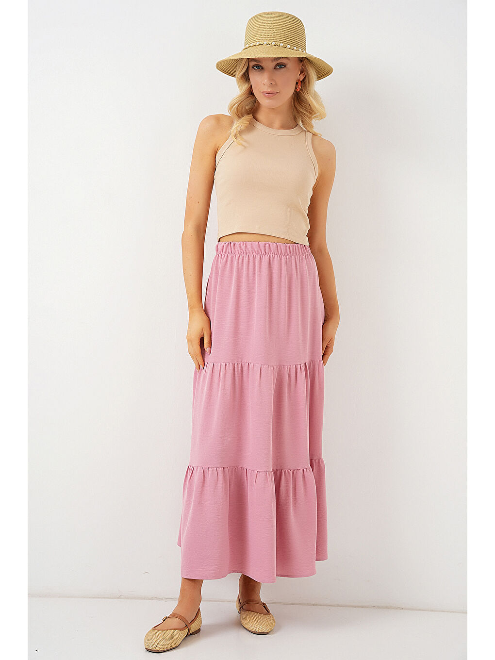 Pembe Kadın Ayrobin Uzun Etek 8048 - Pudra-2