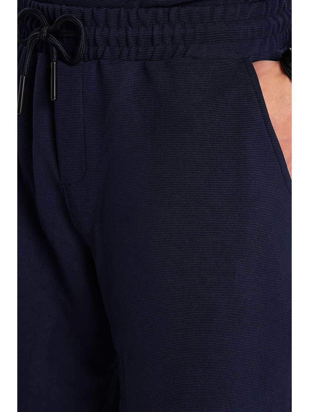 Erkek Standart Fit Pamuklu Fermuarlı Polo Yaka Tişört Beli Bağcıklı Lacivert Şort Takım-3