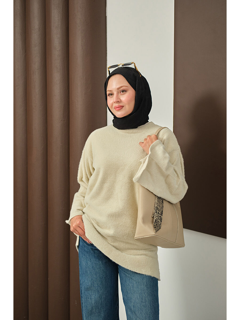 Ekru Kadın Yumoş Triko Tunik Krem-1