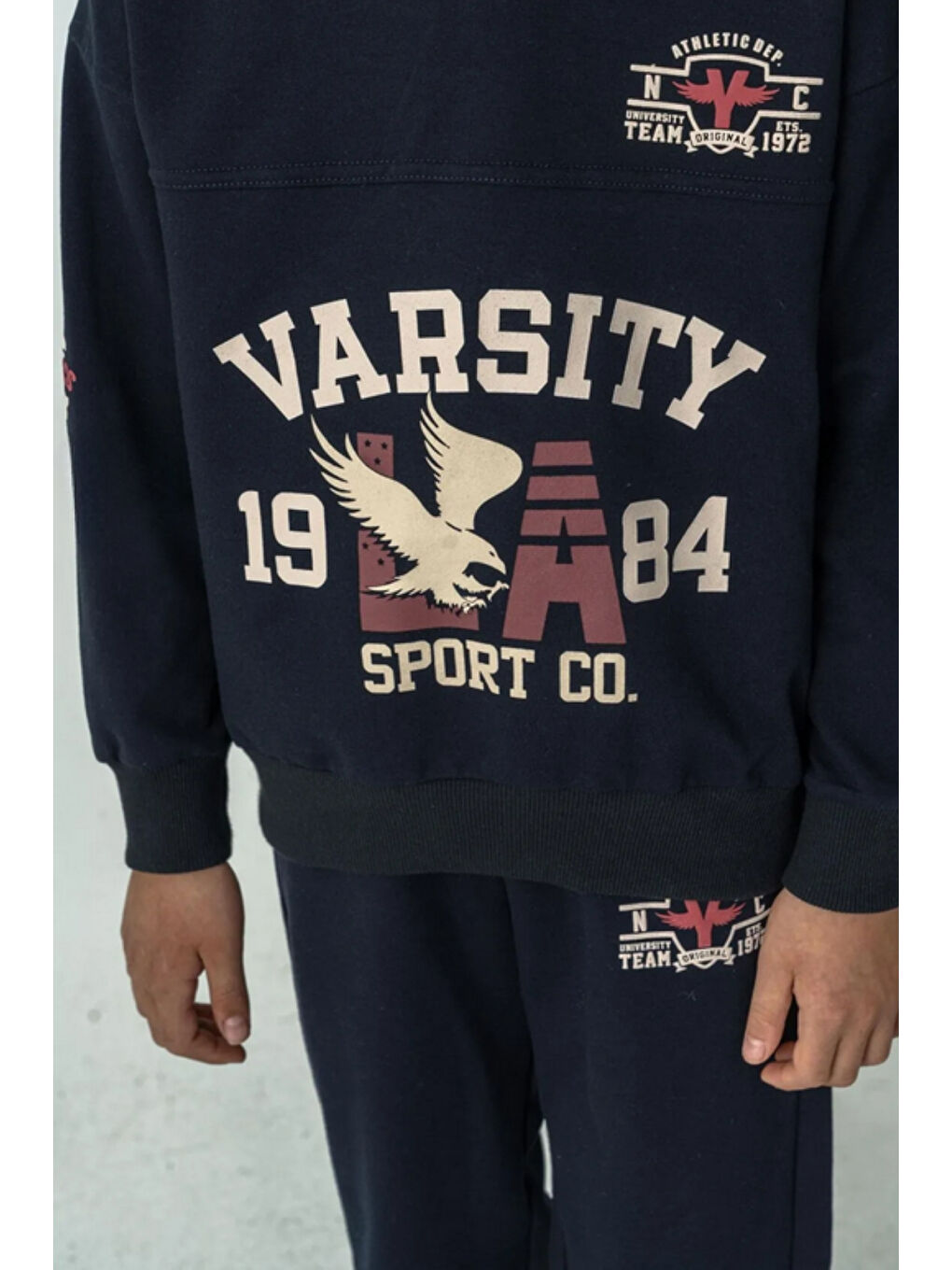 Lacivert Erkek Çocuk Varsity Baskılı Alt Üst Eşofman Takımı Ak7959-3
