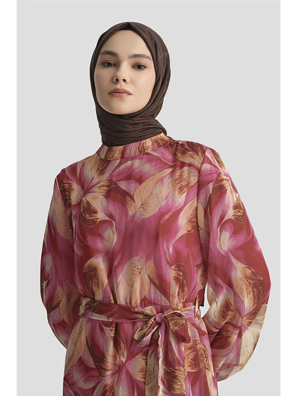 Pembe Desenli Elbise 25Yd4022 Fuşya-2