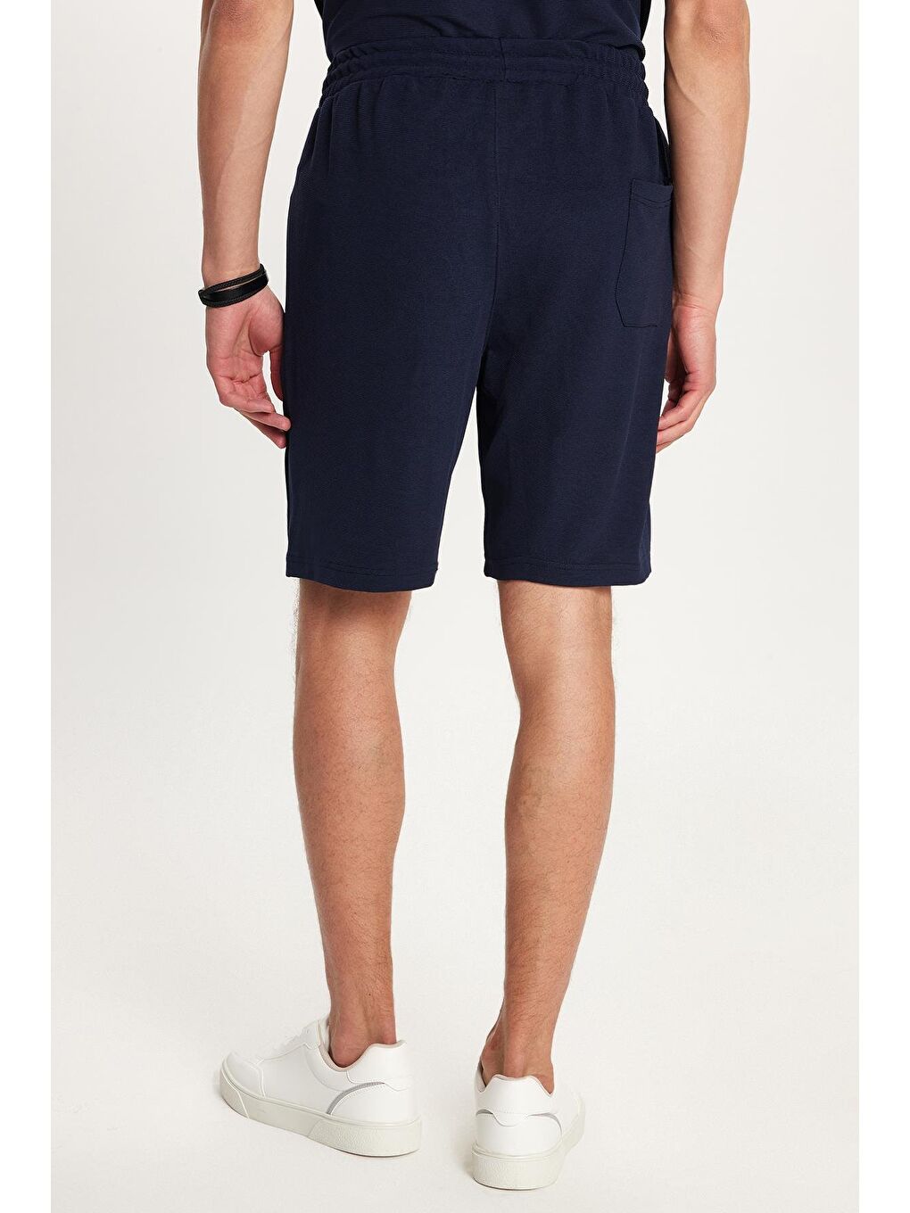 Erkek Standart Fit Pamuklu Fermuarlı Polo Yaka Tişört Beli Bağcıklı Lacivert Şort Takım-5