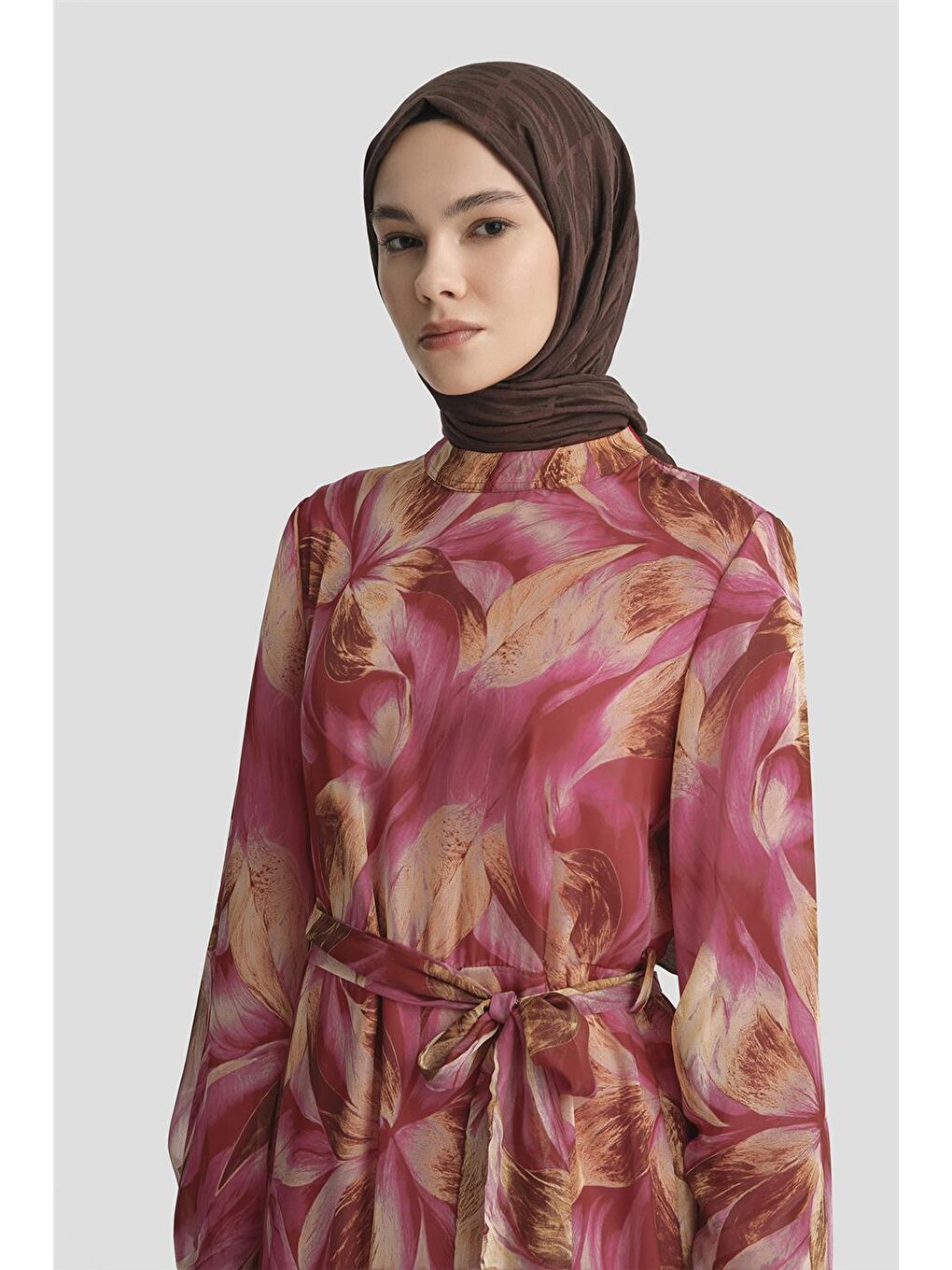 Pembe Desenli Elbise 25Yd4022 Fuşya-3