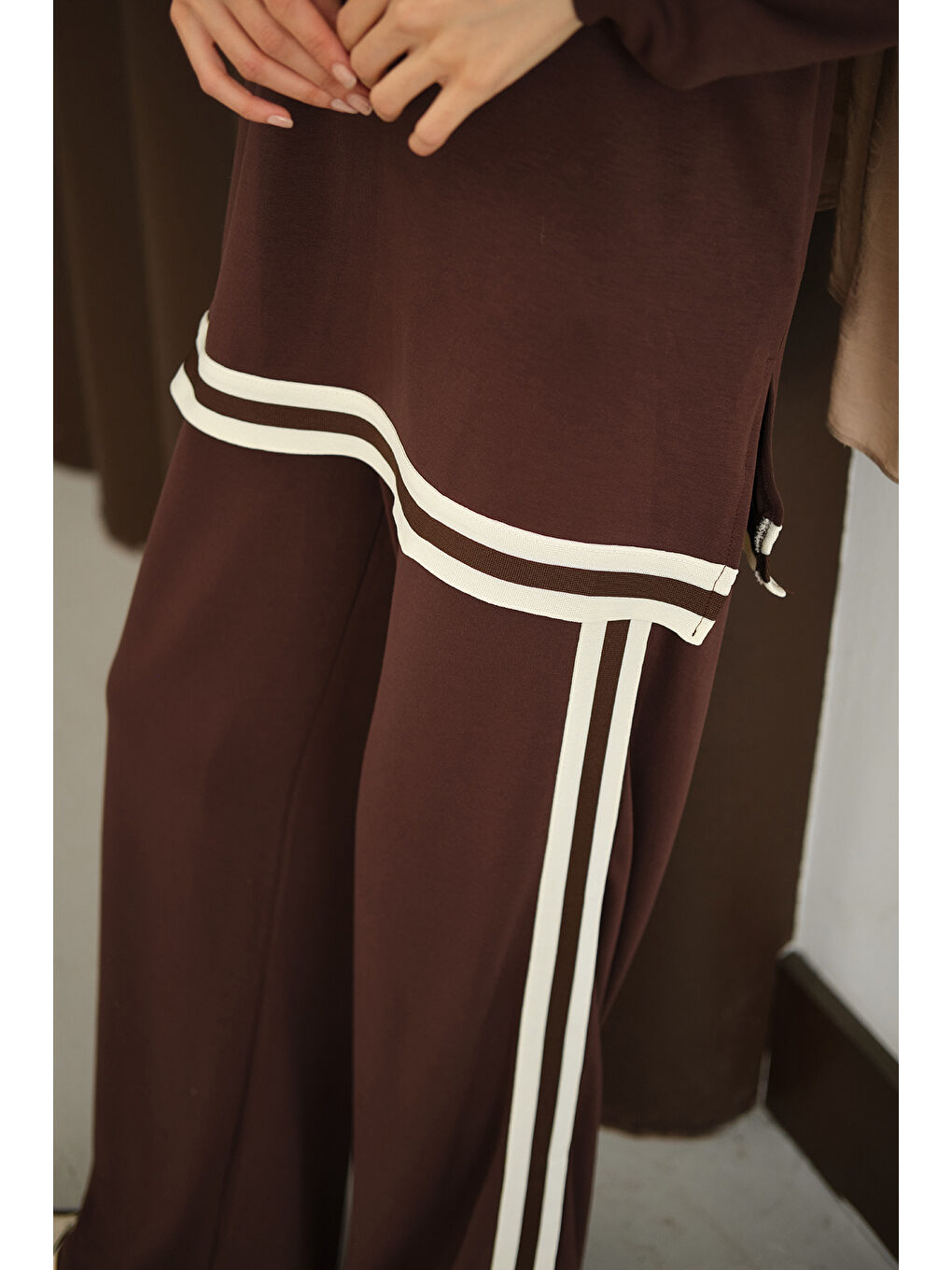 Kadın Şeritli İkili Takım Kahverengi-2