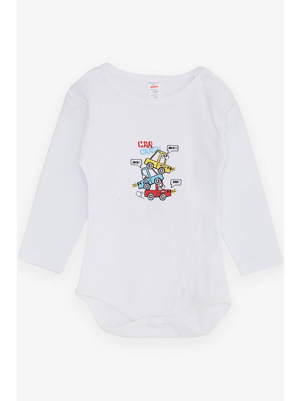 Erkek Bebek Çıtçıtlı Body Araba Baskılı Beyaz (9 Ay-2 Yaş)