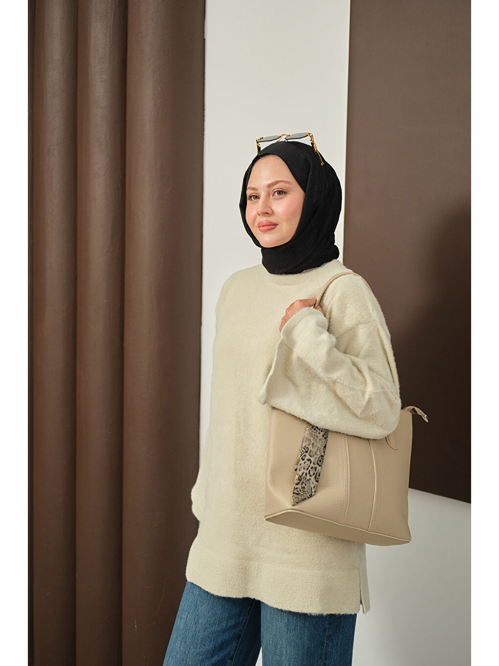 Ekru Kadın Yumoş Triko Tunik Krem-3