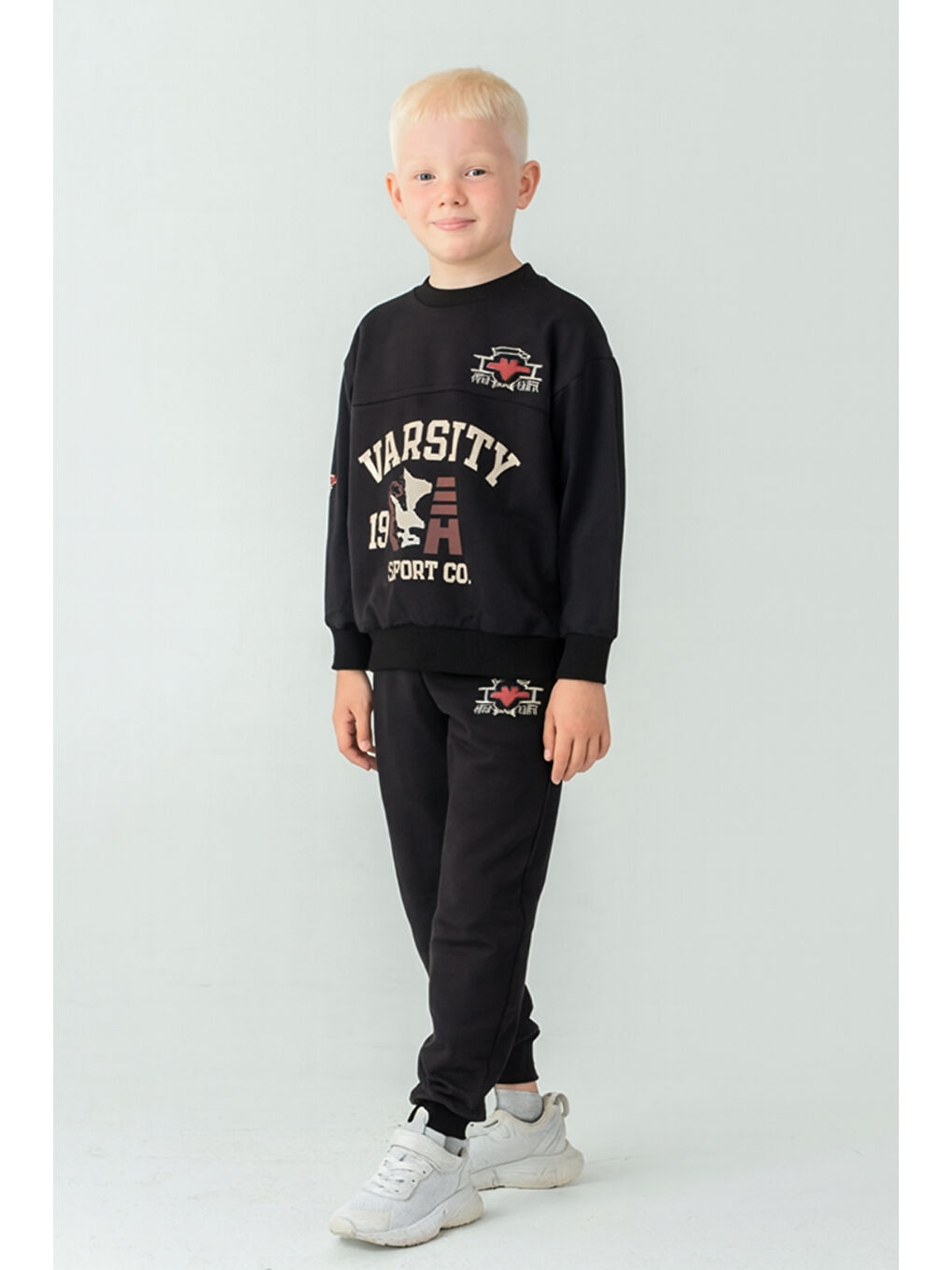 Siyah Erkek Çocuk Varsity Baskılı Alt Üst Eşofman Takımı Ak7959-2