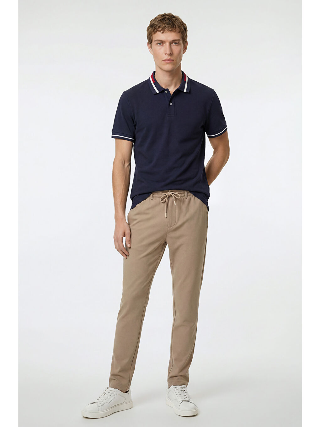 Erkek Bej Jogger Slim Fit Dar Kesim Yan Cepli Beli Bağlamalı Pantolon-1