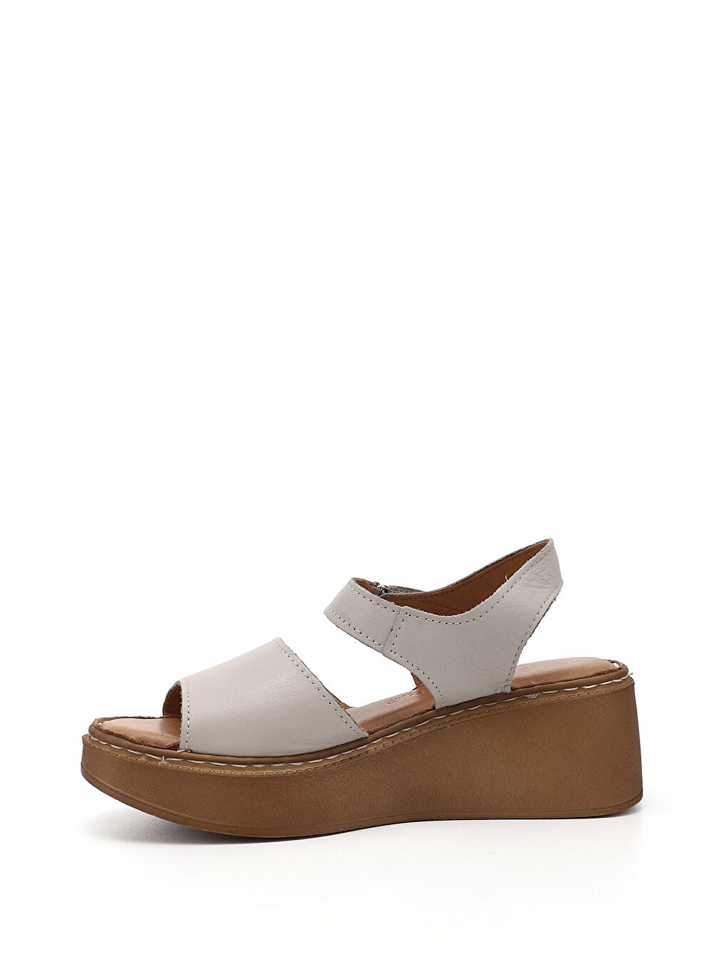 Ekru Kadın KREM Dolgu Taban Hakiki Deri Sandalet-2
