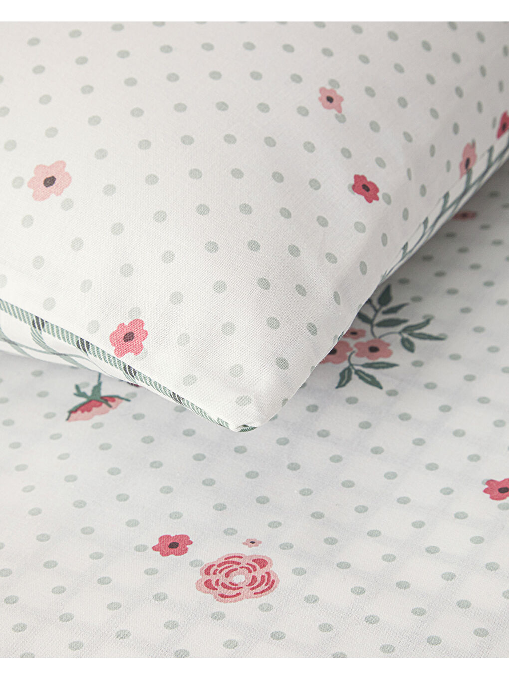 Bloomy Dots Pamuklu Ranforce Çift Kişilik Nevresim Seti 200x220 cm Pembe-3