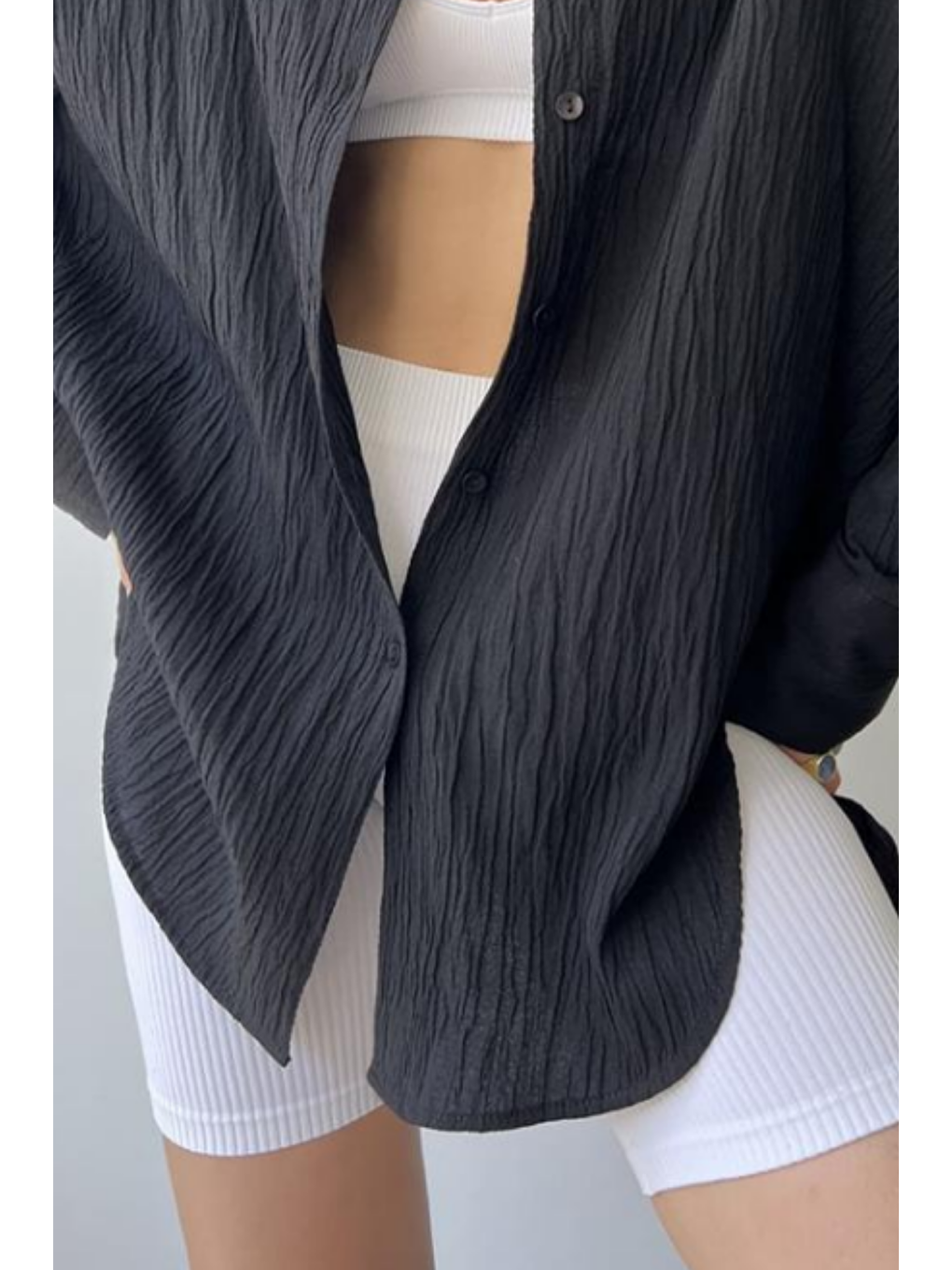 Cool Kadın Siyah Oversize Gömlek-2