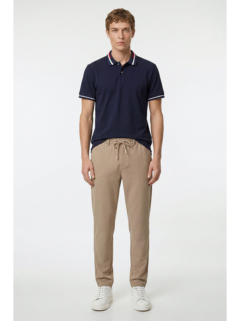Erkek Bej Jogger Slim Fit Dar Kesim Yan Cepli Beli Bağlamalı Pantolon-2