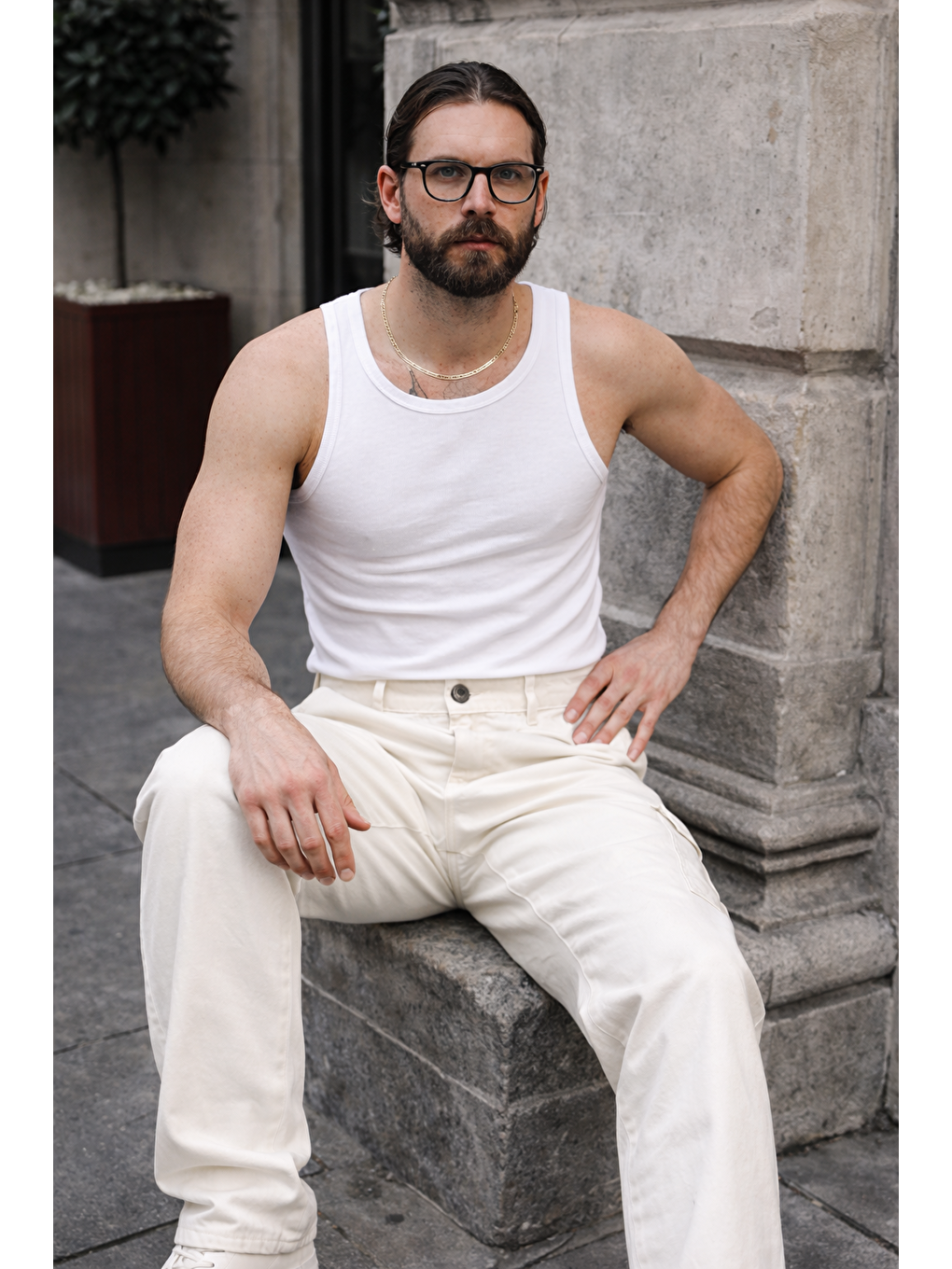 Erkek Günlük Kargo Cep Beyaz Baggy Pantolon-3