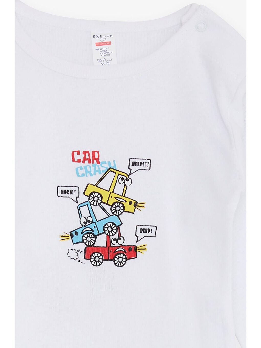 Erkek Bebek Çıtçıtlı Body Araba Baskılı Beyaz (9 Ay-2 Yaş)-2